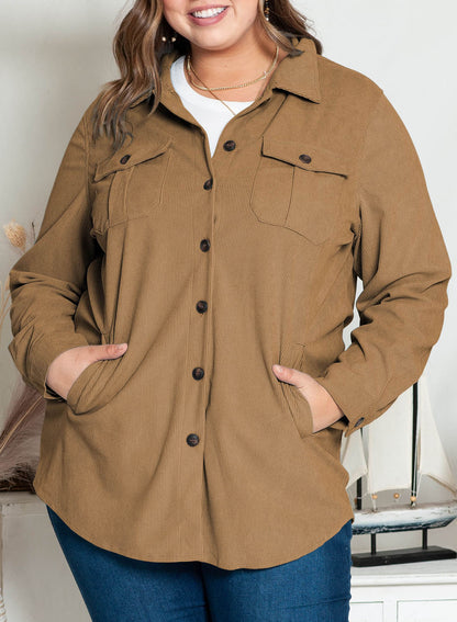 Plus Size Solid Color Jacket Mid-Length Casual Long Sleeve Coat