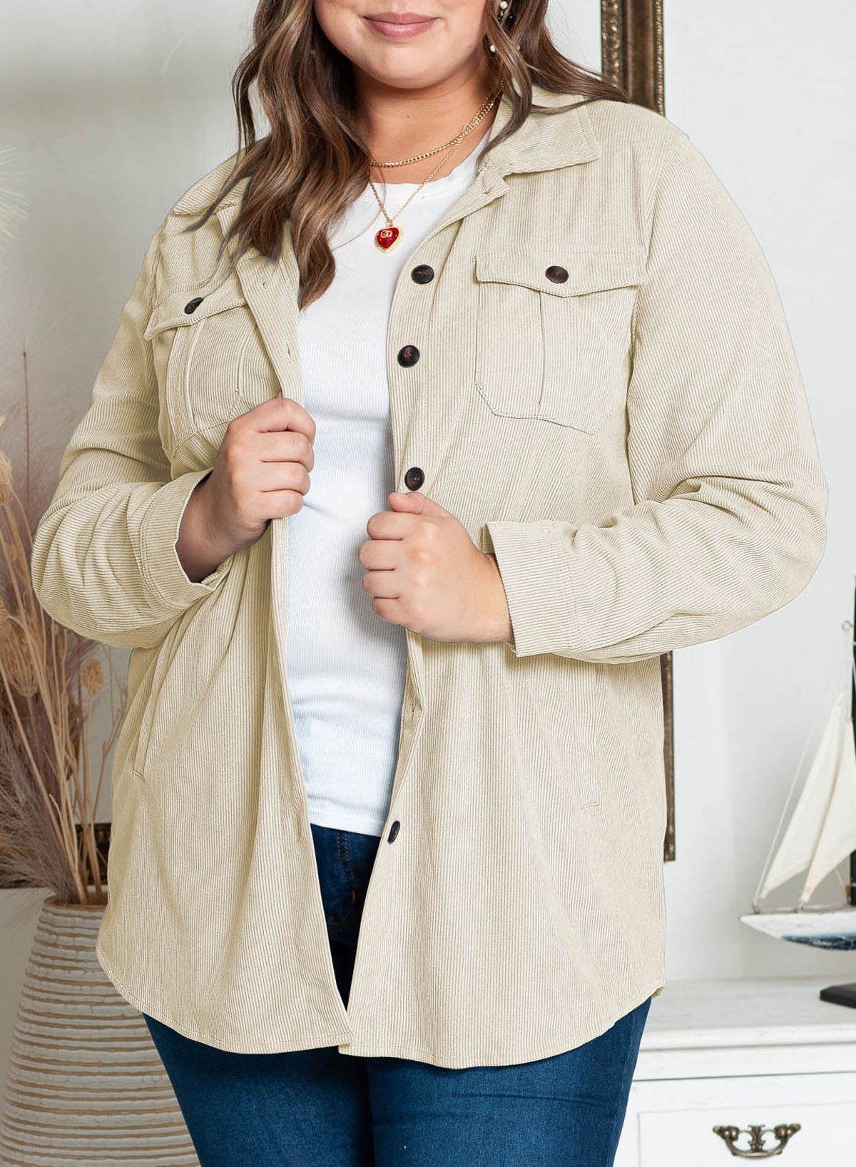 Plus Size Solid Color Jacket Mid-Length Casual Long Sleeve Coat