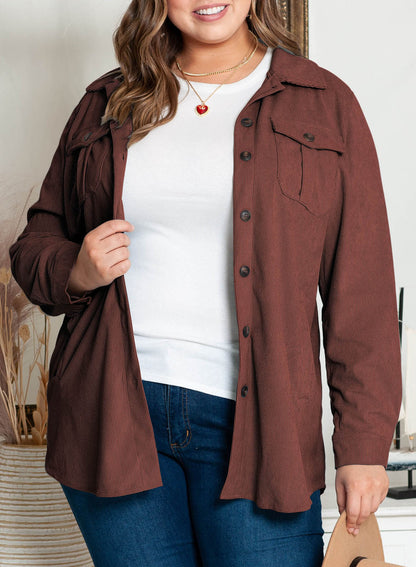 Plus Size Solid Color Jacket Mid-Length Casual Long Sleeve Coat