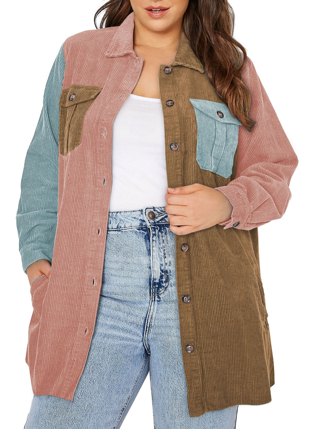 Plus Size Solid Color Jacket Mid-Length Casual Long Sleeve Coat