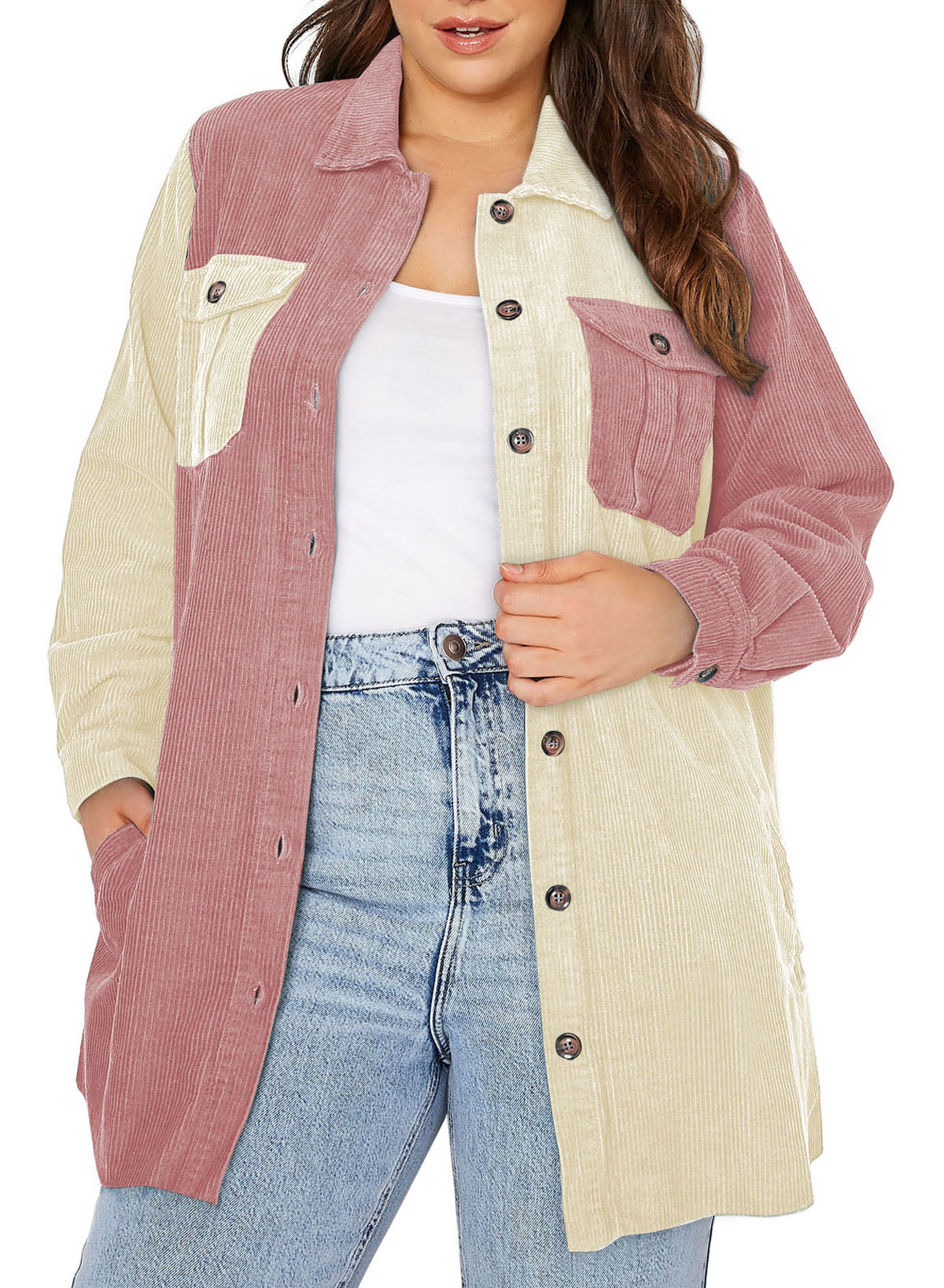 Plus Size Solid Color Jacket Mid-Length Casual Long Sleeve Coat