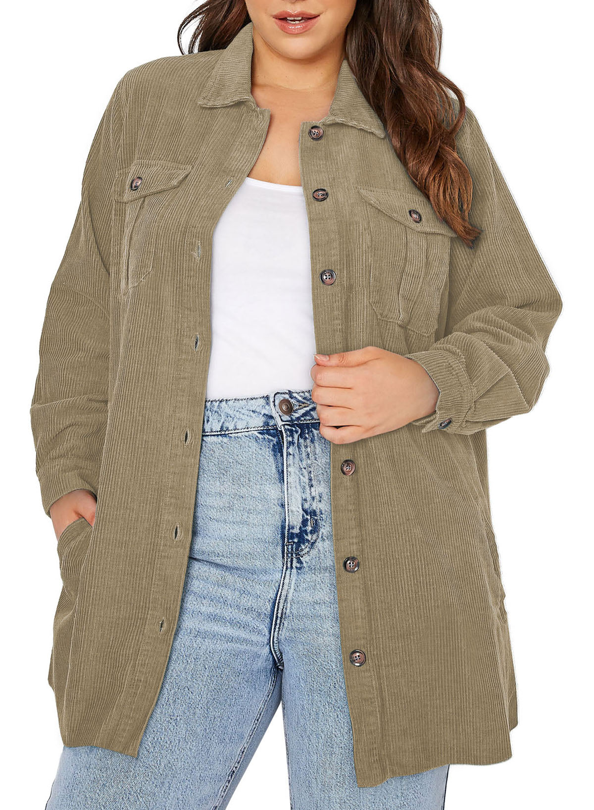 Plus Size Solid Color Jacket Mid-Length Casual Long Sleeve Coat