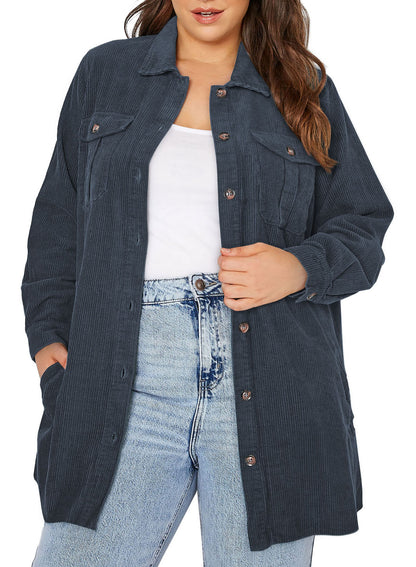 Plus Size Solid Color Jacket Mid-Length Casual Long Sleeve Coat