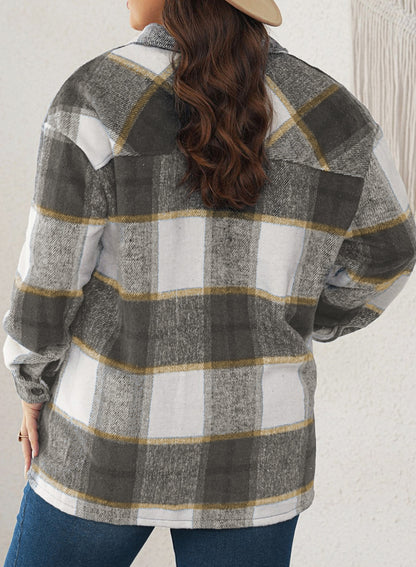 New Women's Tweed Tops Casual Long Sleeve Plaid Jacket