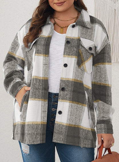 New Women's Tweed Tops Casual Long Sleeve Plaid Jacket