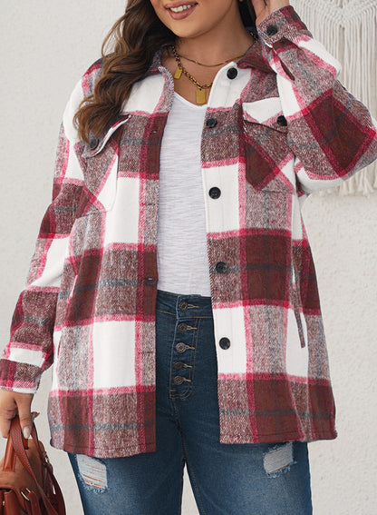 New Women's Tweed Tops Casual Long Sleeve Plaid Jacket