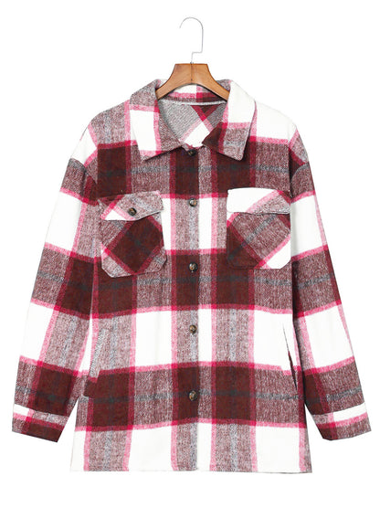 New Women's Tweed Tops Casual Long Sleeve Plaid Jacket