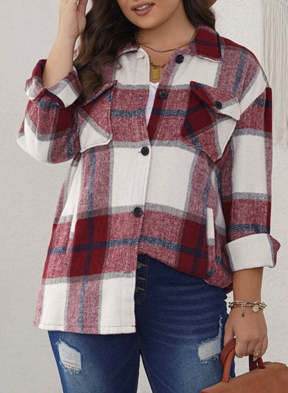 New Women's Tweed Tops Casual Long Sleeve Plaid Jacket