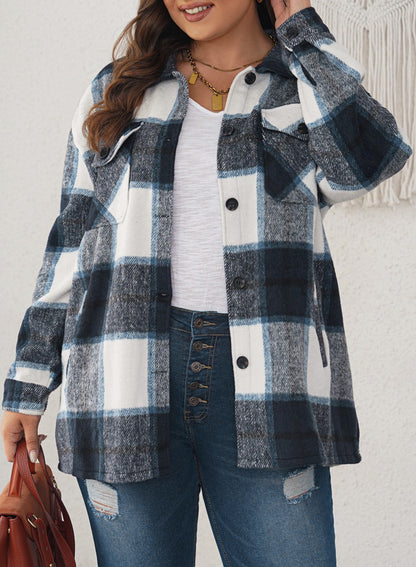 New Women's Tweed Tops Casual Long Sleeve Plaid Jacket