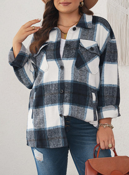 New Women's Tweed Tops Casual Long Sleeve Plaid Jacket