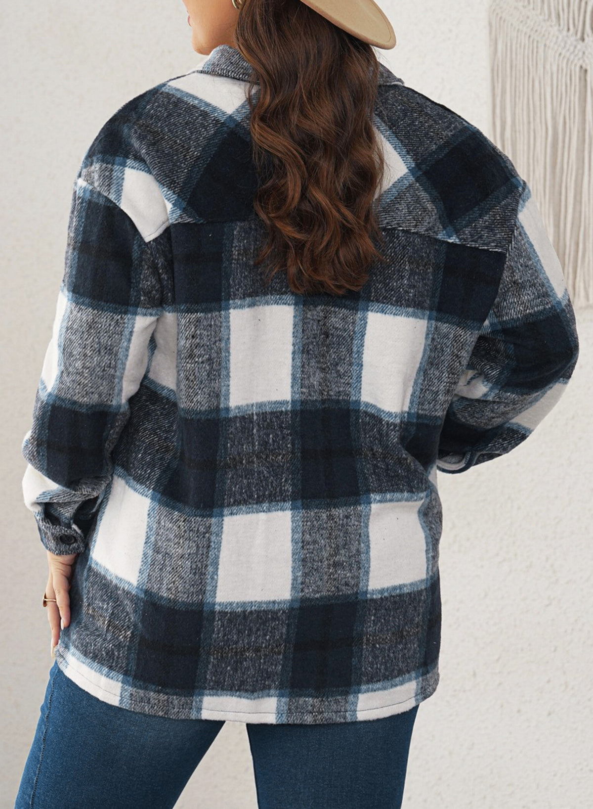 New Women's Tweed Tops Casual Long Sleeve Plaid Jacket