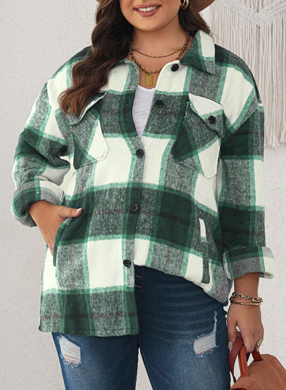 New Women's Tweed Tops Casual Long Sleeve Plaid Jacket