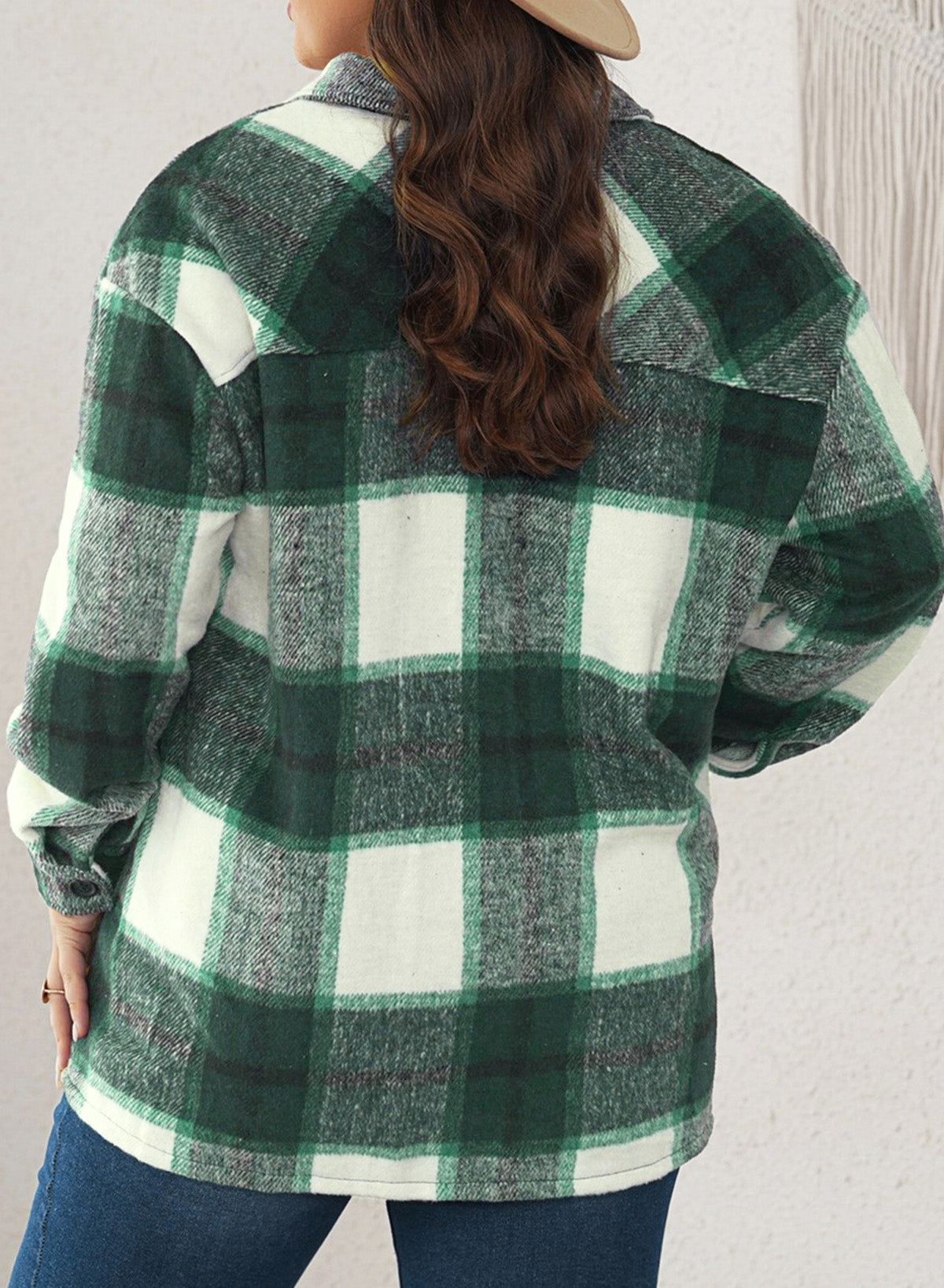 New Women's Tweed Tops Casual Long Sleeve Plaid Jacket