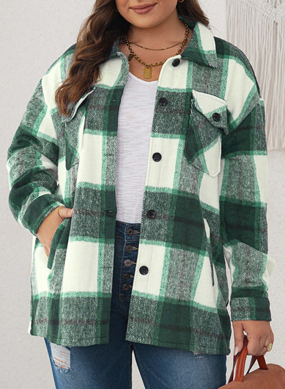 New Women's Tweed Tops Casual Long Sleeve Plaid Jacket