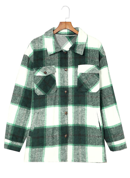 New Women's Tweed Tops Casual Long Sleeve Plaid Jacket