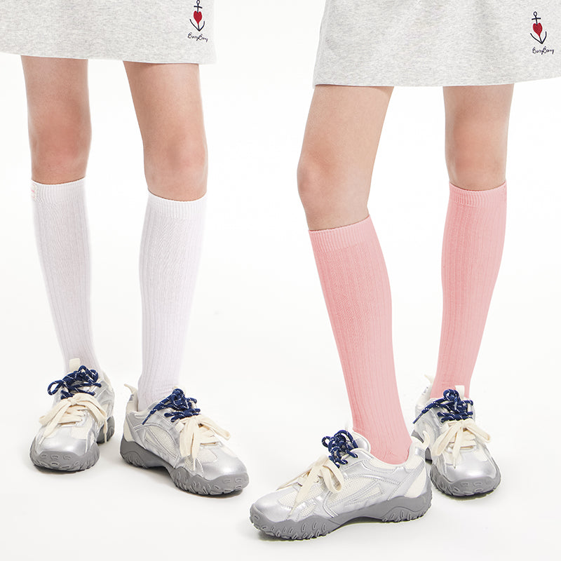 Kids Simple Cotton Ribbed Knee-High Socks