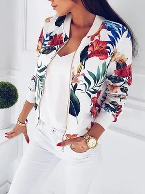 Women's Floral Cropped Zip Up Lightweight Jacket