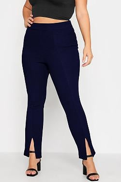 Women's High Waist Split Hem Flare Leg Stretchy Solid Long Plus Size Pants