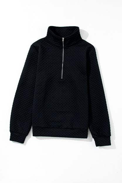 Solid Half Zipper Quilted Pullover Sweatshirt