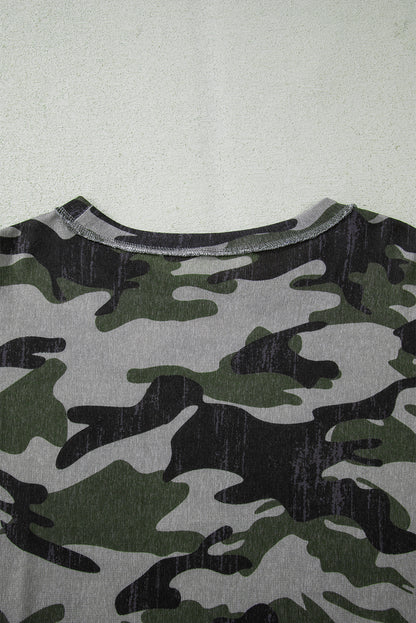 Retro Camo Drop Shoulder Oversized Sweatshirt for Women