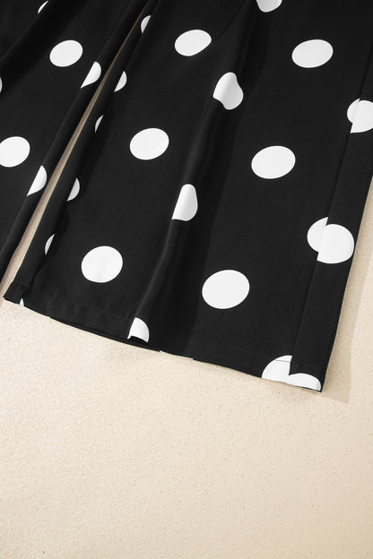 Black Polka Dot Wide Leg Pants and Tank Lounge Set