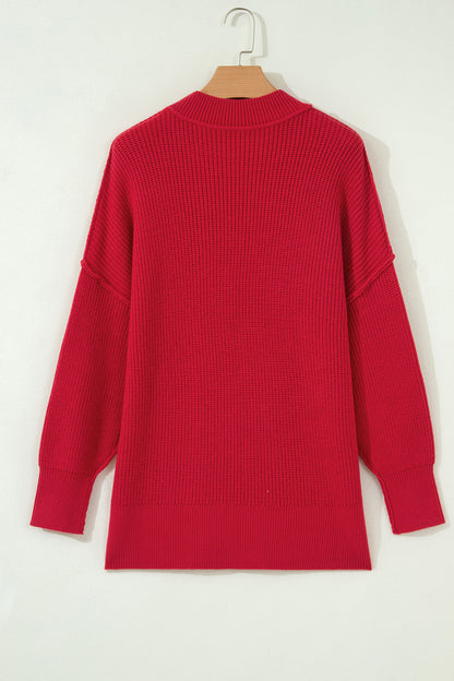 Orchid Purple Mock Neck Ribbed Knit Oversized Sweater Top