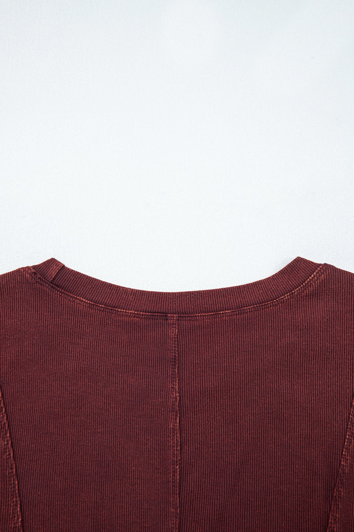 Coffee Exposed Seam Ribbed Long Sleeve Top