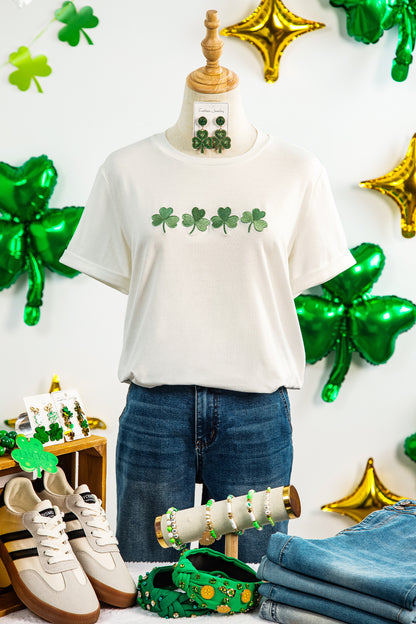 St. Patrick’s White Embroidered Clover Graphic Tee