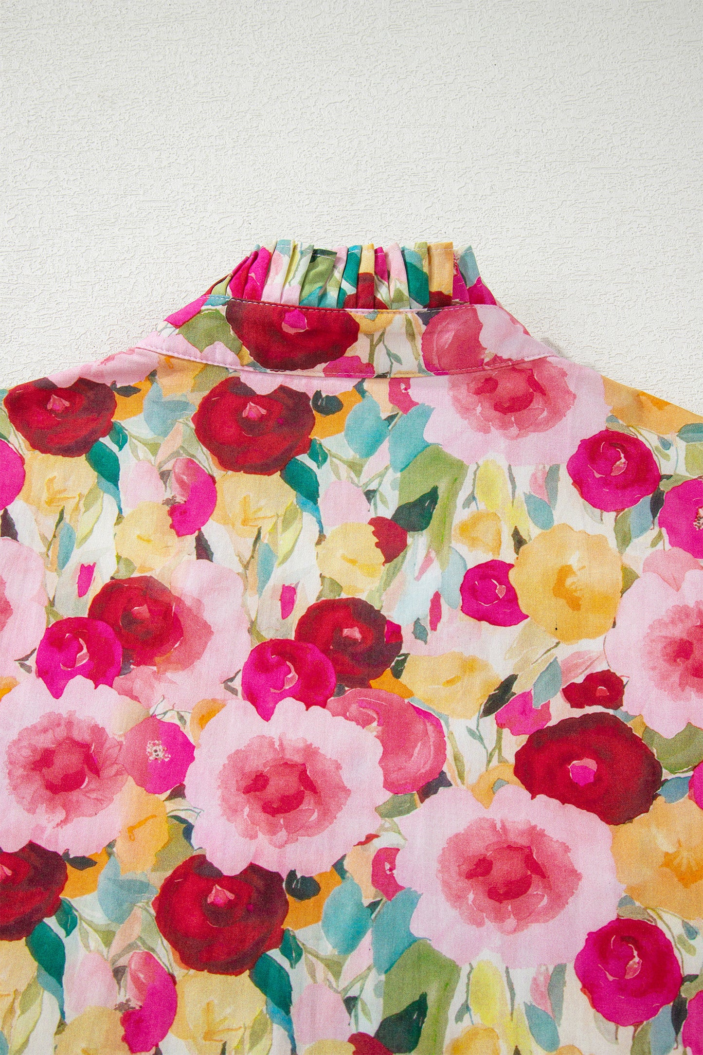 Pink Floral V Neck Puff Sleeve Blouse