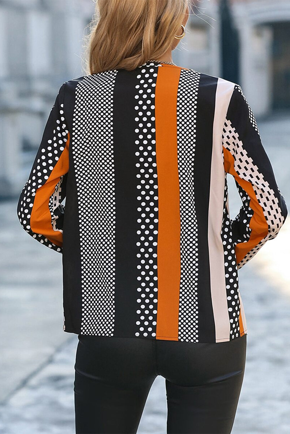 Women’s Polka Dot Colorblock V Neck Long Sleeve Blouse