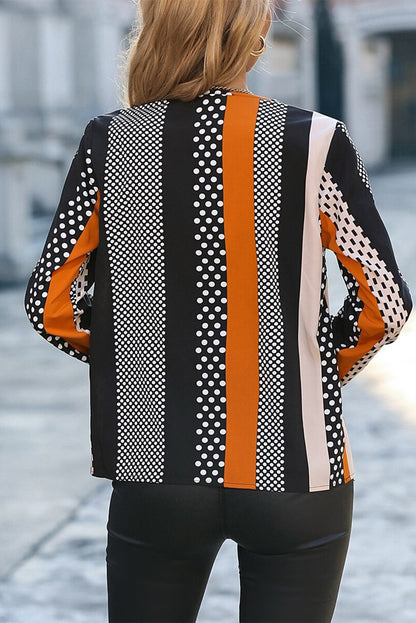 Women’s Polka Dot Colorblock V Neck Long Sleeve Blouse