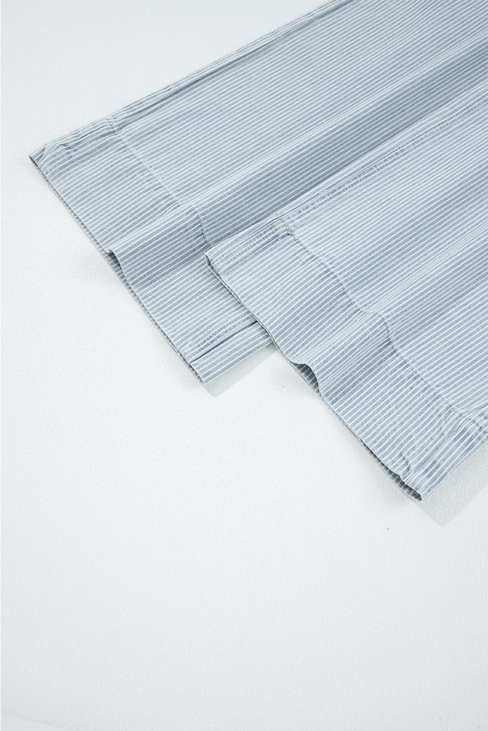 Sky Blue Pinstripe Wide Leg Jeans with Button Flap Pockets