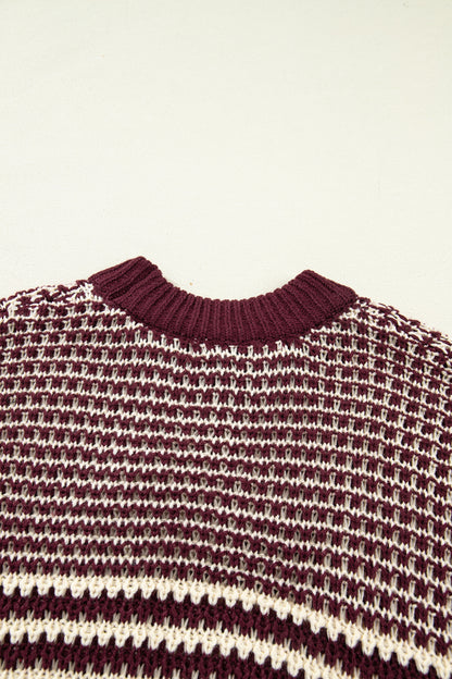 Red Stripe 3/4 Draped Sleeve Slouchy Sweater