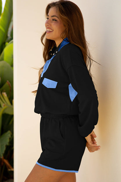 Color Block Patchwork Pullover and Shorts 2pcs Set