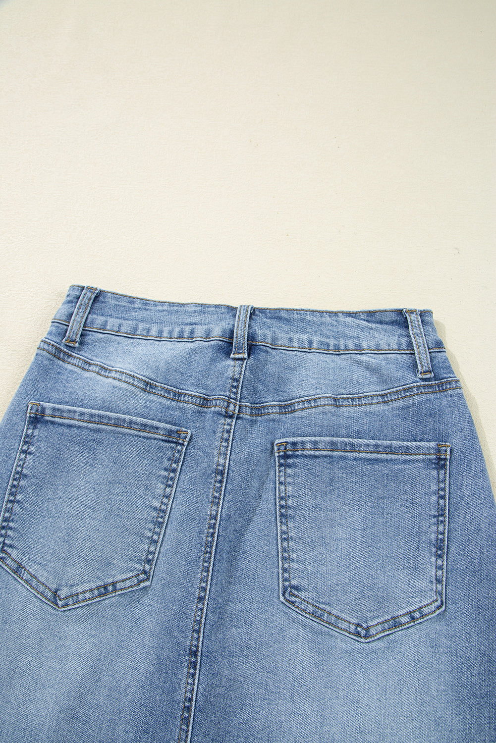 Distressed High Waist Asymmetrical Denim Midi Skirt