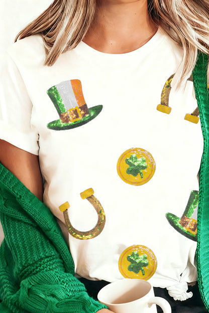 St. Patrick’s White Sequin Clover Coin Graphic Tee