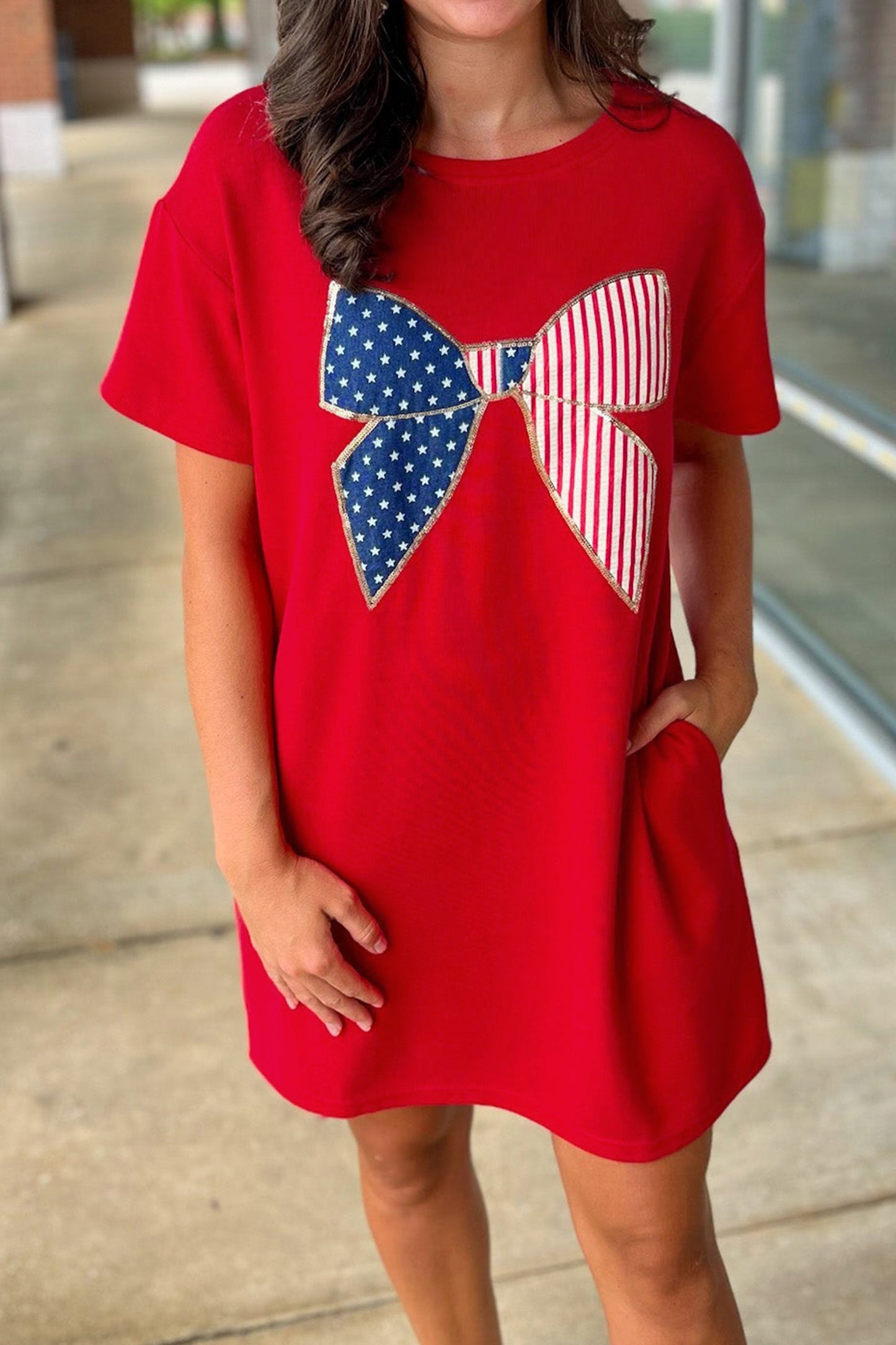 Red USA Bow T Shirt Dress Flag Day Independence