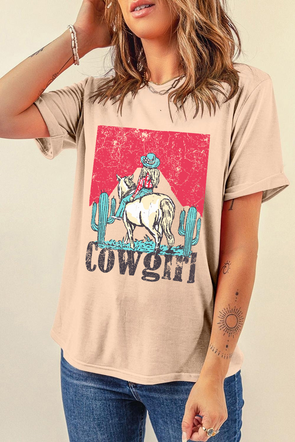 Cowgirl Western Graphic Tee Vintage Rodeo Print T Shirt