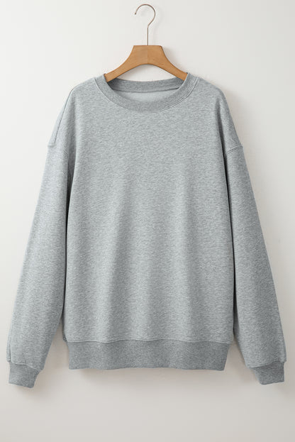 Solid Loose Crew Neck Fleece Sweatshirt