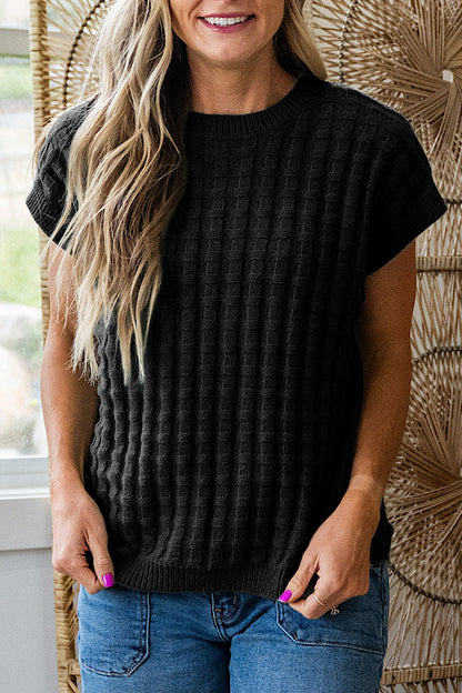 Mist Green Textured Knit Short Sleeve Sweater Top