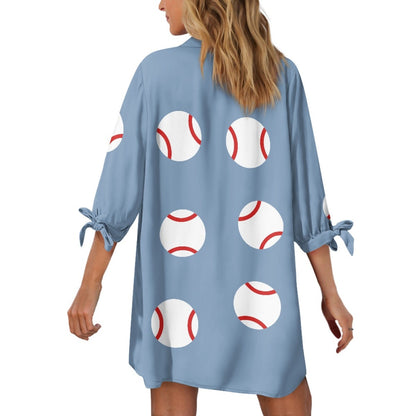 Women's Blue Baseball Seven Sleeve Cardigan Shirt