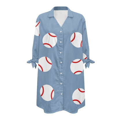 Women's Blue Baseball Seven Sleeve Cardigan Shirt