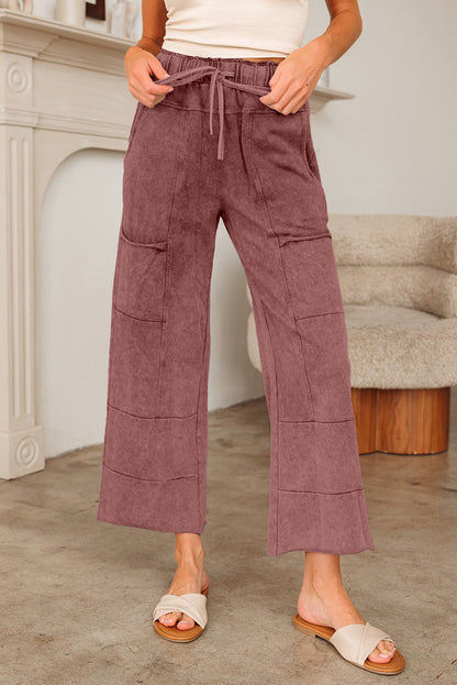 Mineral Wash High Waist Wide Leg Pants with Pockets