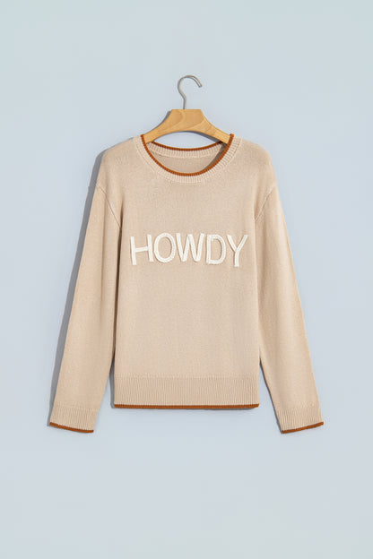 Parchment Corder HOWDY Letter Graphic Crew Neck Relaxed Sweater