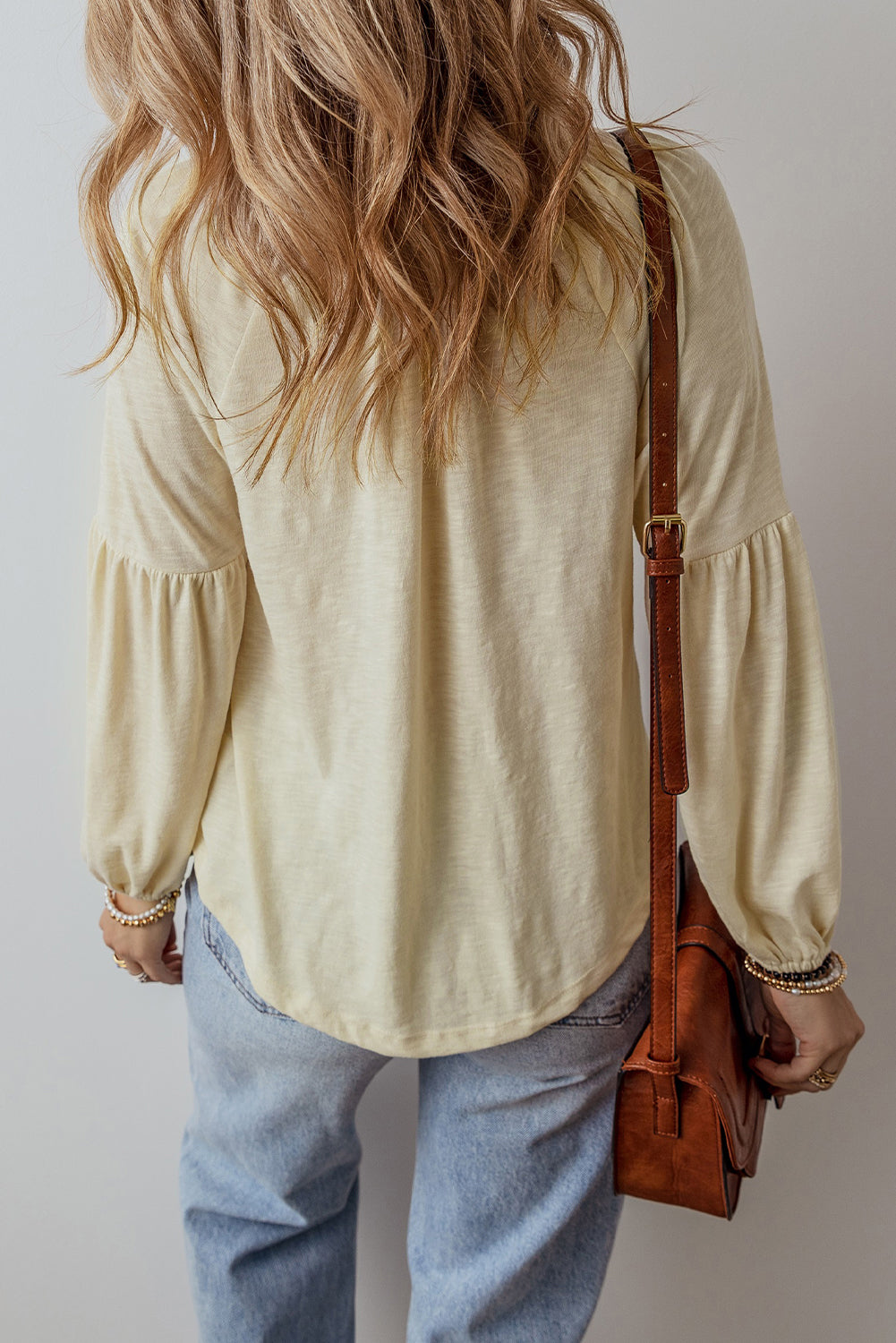 Floral Embroidered V Neck Balloon Sleeve Blouse