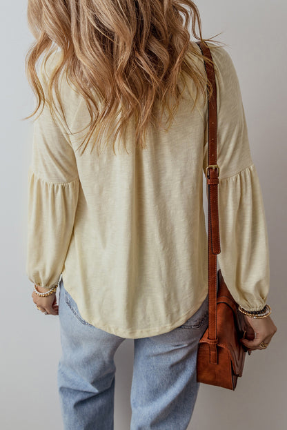 Floral Embroidered V Neck Balloon Sleeve Blouse
