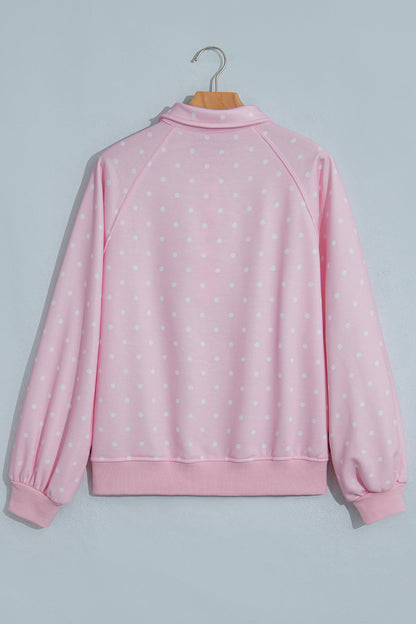 Polka Dot Button Collar Pullover Sweatshirt