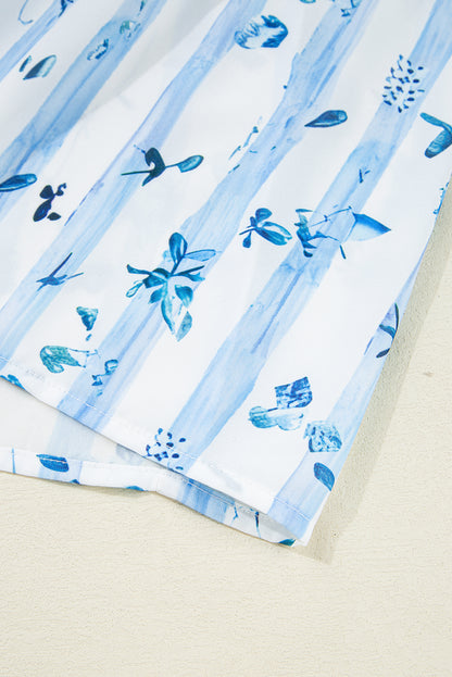 Sky Blue Floral Smocked Tiered Maxi Dress
