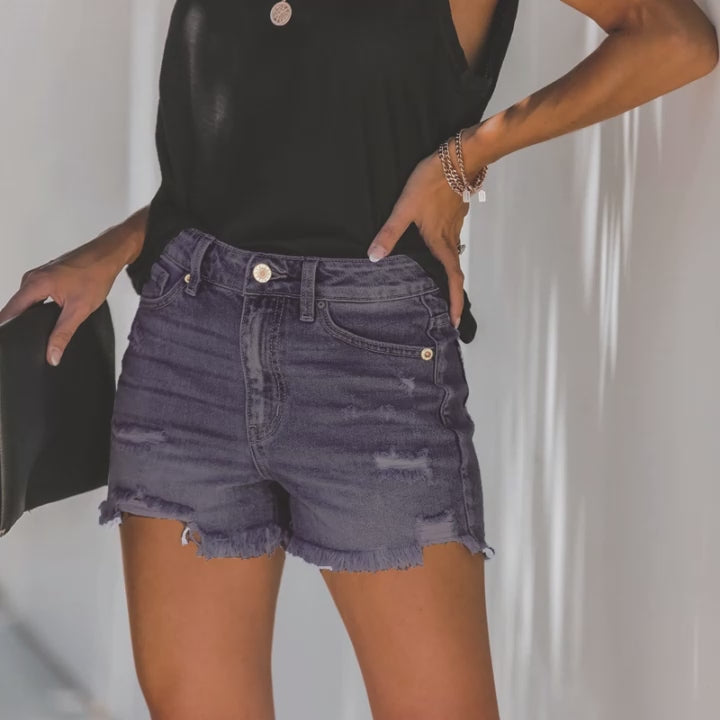 High Rise Distressed Denim Shorts Women Light Blue
