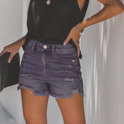 High Rise Distressed Denim Shorts Women Light Blue